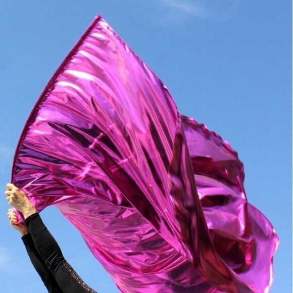 Metallic Bright Pink 'Joy Comes in the Morning' Worship Prophetic Flag Set of 2 - Picture 3 of 13